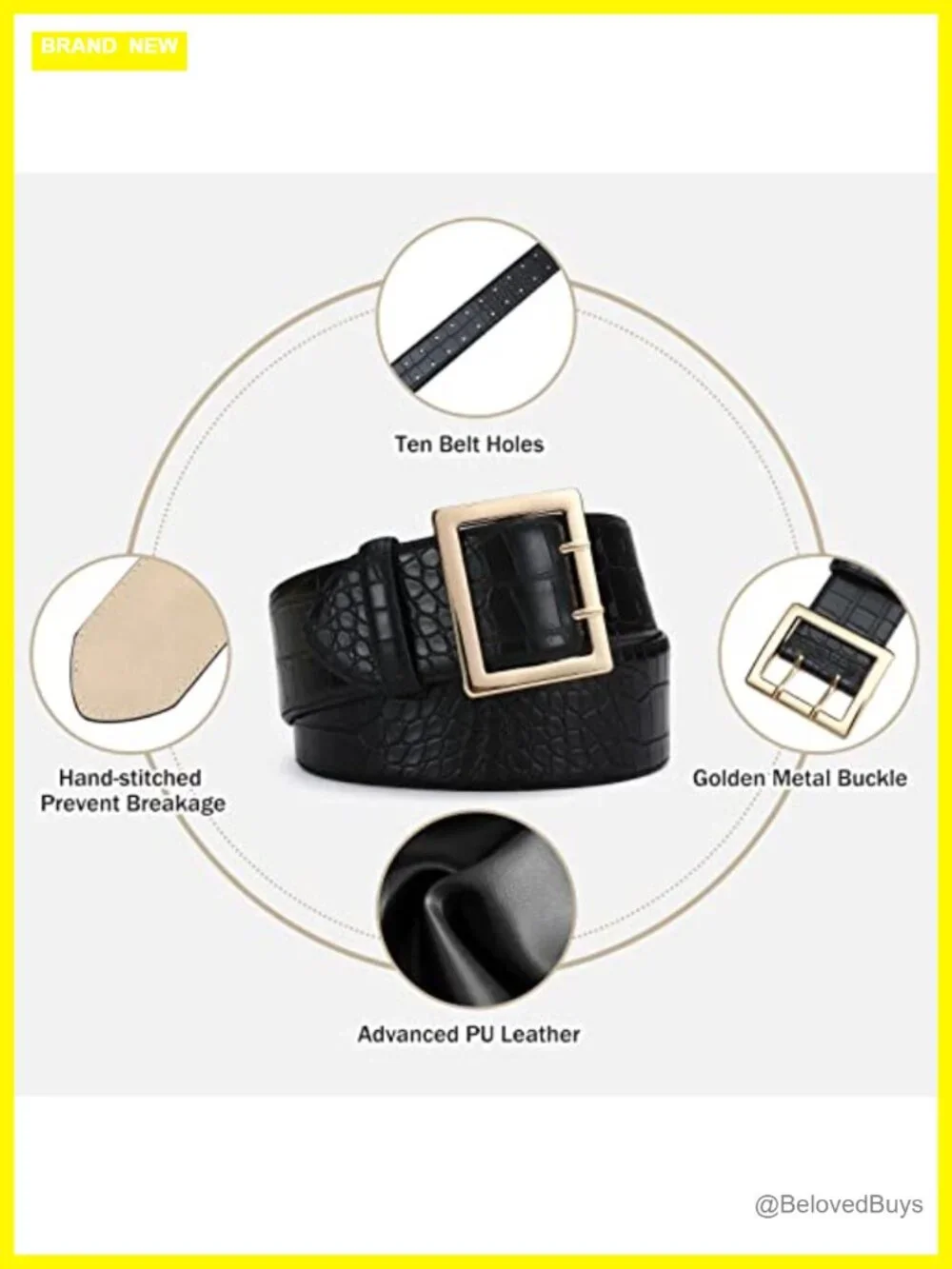 Faux Leather Wide Belt with Gold Buckle for Dresses